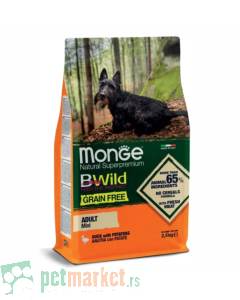 Monge Bwild: Hrana za odrasle male pse Mini Adult Grain Free, Pačetina, 2.5 kg