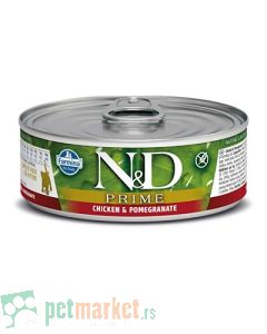 N&D Prime: Vlažna hrana za mačiće Prime, Nar i Piletina, 6 x 80 gr 
