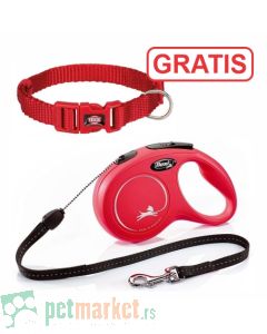 Flexi: Povodac New Classic Tape Red, 8m + ogrlica S GRATIS