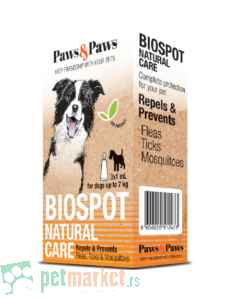 Paws and Paws: Prirodno sredstvo protiv parazita za pse do 7 kg Biospot On, 3x1ml