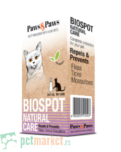 Paws and Paws: Prirodno sredstvo protiv parazita za mačke i mačiće Biospot On, 3x1ml