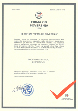 petmarket.rs - sertifikat Firma od poverenja